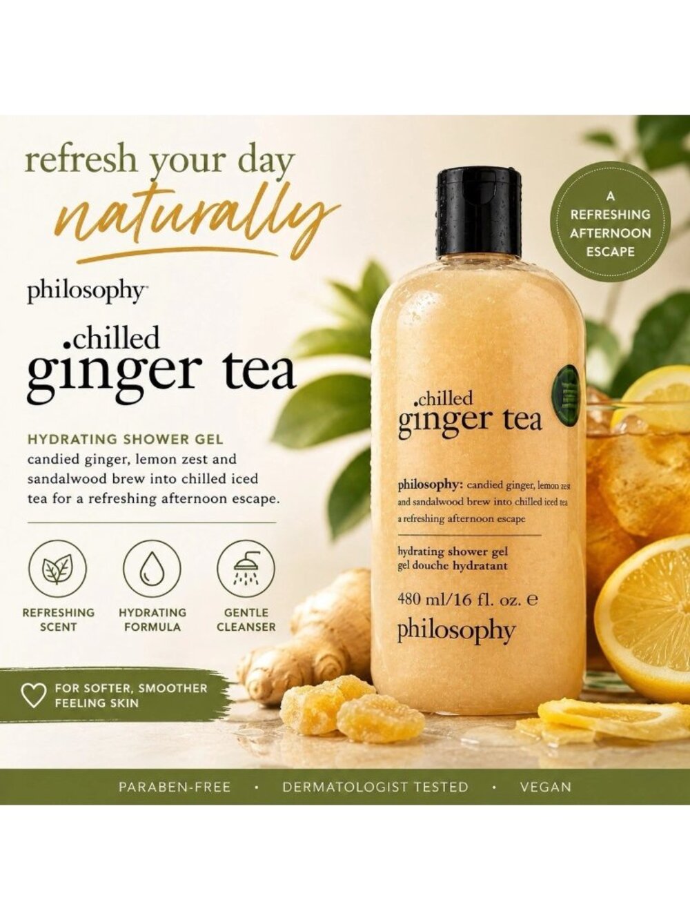 Philosophy Chilled Ginger Tea 3 in 1 Shower Gel, Bubble Bath & Shampoo 16 Fl Oz